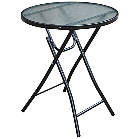23 in Round Textured Glass Top Folding Bistro Table