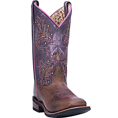 Laredo Ladies' Tan/Purple Lola Western Boots