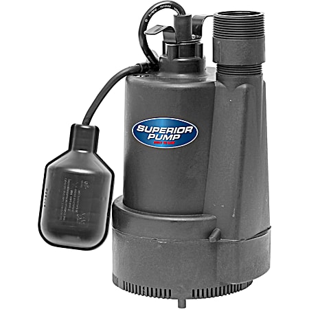 Superior 1/3 HP Thermoplastic Submersible Sump Pump w/ Tethered Top Discharge