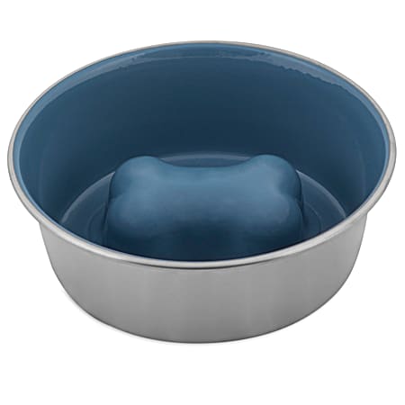 Medium Vallarta Blue Stainless Steel Slow Feed Dog Bowl