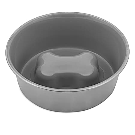 Petmate Small Sleet Grey Stainless Steel Slow Feed Dog Bowl