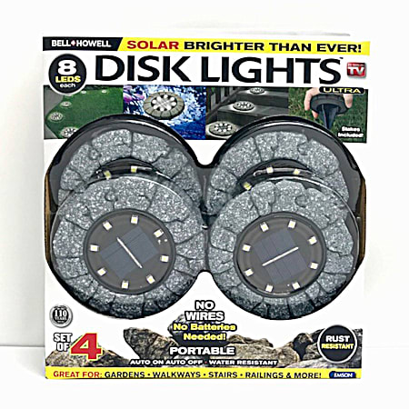 Solar Powered Stone Gray Disk Light - 4 pk