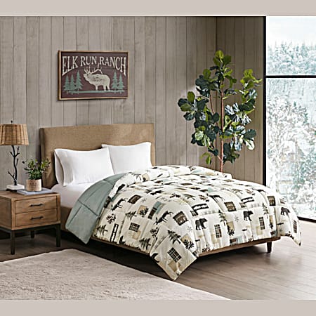 Printed to Solid Light Lodge Comforter w/ Anti-Microbial Treatment