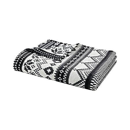 Single Layer Microlight Nordic Black & White Throw Blanket