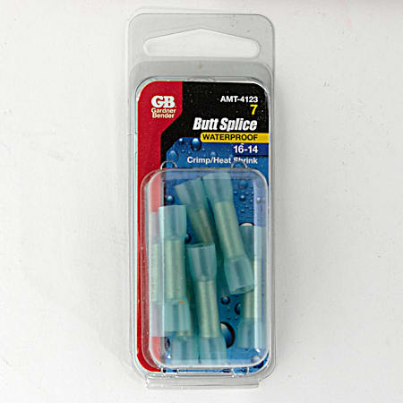 Butt Splice Heat Shrink Adhesive Lined Transparent 16-14 AWG Blue Butt Connectors - 7 Pk