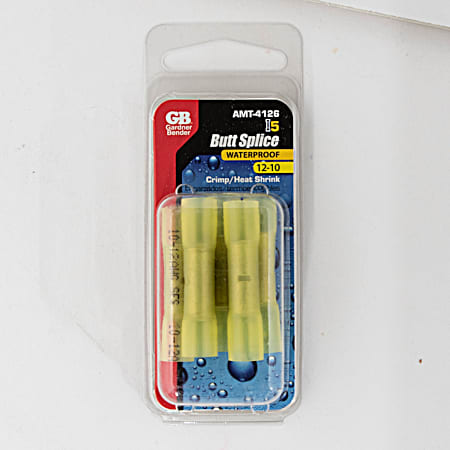 Butt Splice Heat Shrink Adhesive Lined Transparent 12-10 AWG Yellow Butt Connectors - 5 Pk