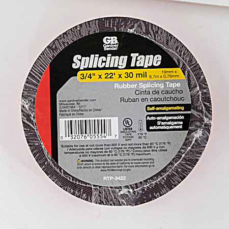 0.75 in x 22 ft Black Rubber Splicing Tape