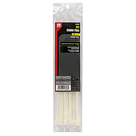 8 in 75 lb Natural Cable Ties - 20 Pk