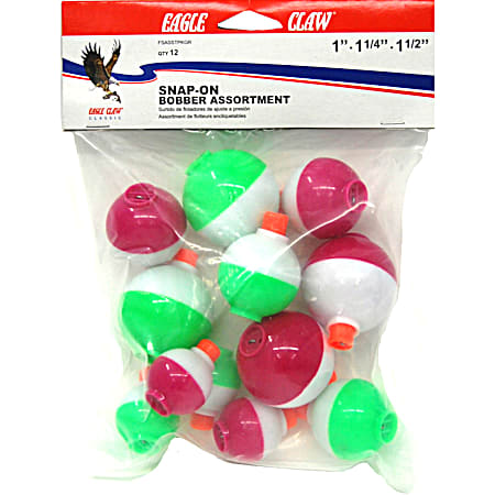 Eagle Claw Assorted Size Snap-On Bobbers - 12 Pk.