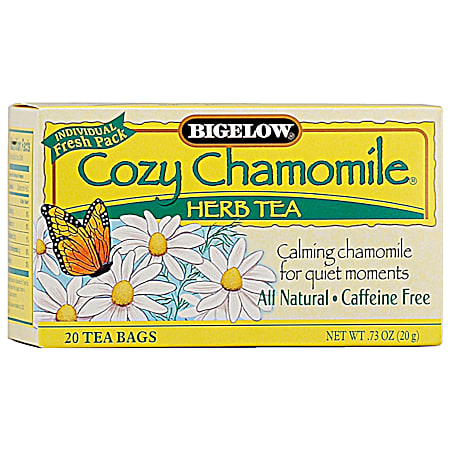 Cozy Chamomile All Natural Caffeine Free Herbal Tea Bags - 20 Pk