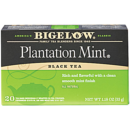 Plantation Mint All Natural Black Tea Herbal Tea Bags - 20 Pk