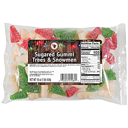 16 oz Red & Green & White Trees & Snowmen Sugared Gummies