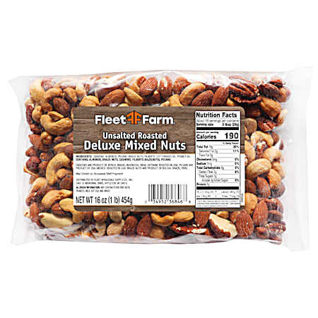16 oz Unsalted Roasted Deluxe Mixed Nuts (No Peanuts)
