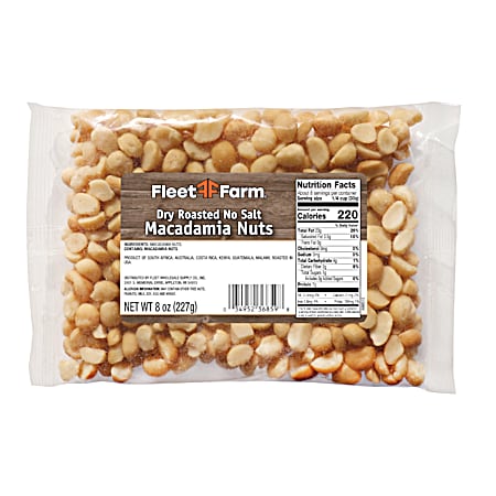 8 oz Dry Roasted & Unsalted Macadamia Nuts