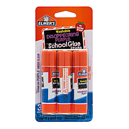 Elmer's 22 g Disappearing Purple School Glue Stick - 3 Pk