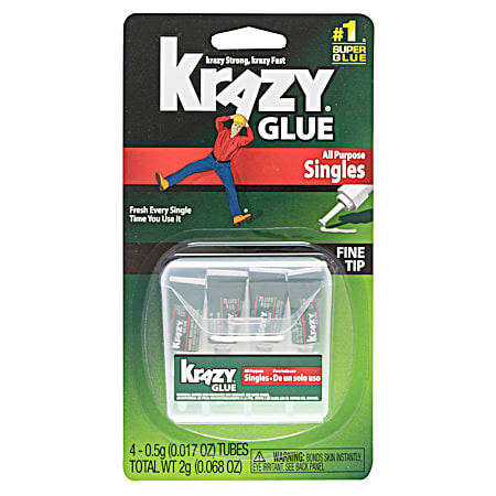 Krazy Glue 0.5 g All-Purpose Single Use Tubes - 4 Pk