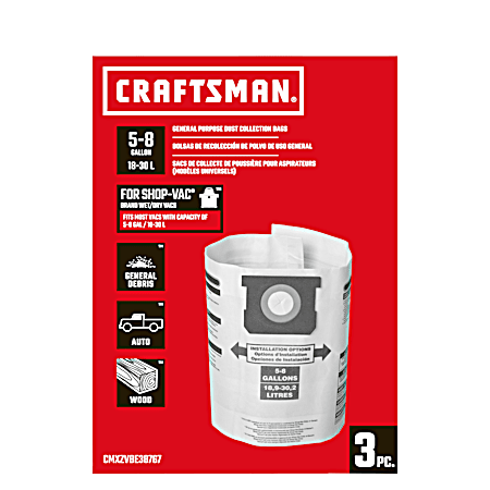 CRAFTSMAN 5 to 8 gal Dust Collection Bags for Shop-Vac Vacuums - 3 Pk