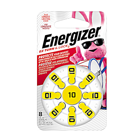 Energizer Hearing Aid Batteries Size 10 Yellow Tab - 8 Pk