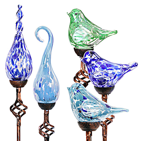 Solar Bronze Glass Bird/Flame Garden Stake - Assorted