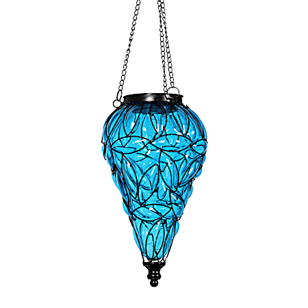 Solar Blue Tear Glass Hanging Lantern