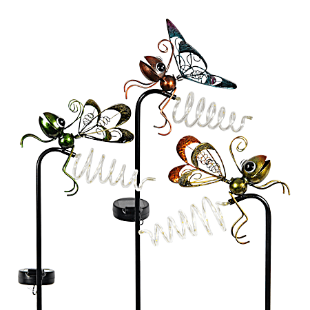 Solar Dragonfly/Butterfly Spiral Tail Metal Garden Stake - Assorted