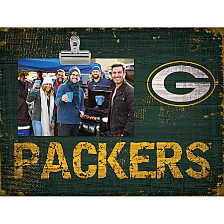 Green Bay Packers 1 Clip Distressed Wood Green Vintage Sign & Picture Holder