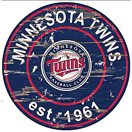 Minnesota Twins Team Established Distressed Round Wood Sign