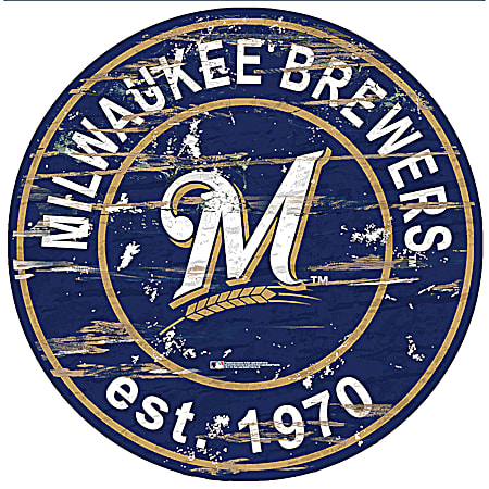 Milwaukee Brewers Team Established Distressed Round Wood Sign