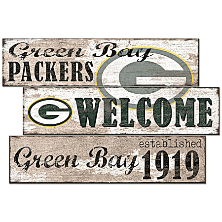 Green Bay Packers Distressed Logo 3 Plank Vintage Sign