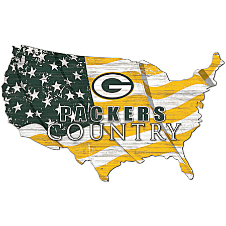 Green Bay Packers Distressed USA Silhouette Team Sign