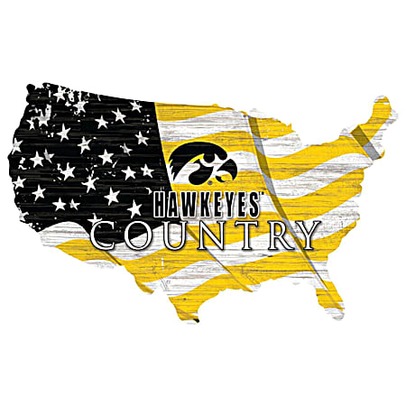 Iowa Hawkeyes Distressed USA Silhouette Flag Sign