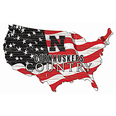 Nebraska Cornhuskers Distressed USA Silhouette Flag Sign