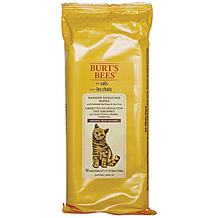 Burt's Bees Dander Reducing Wipes for Cats w/ Colloidal Oat Flour & Aloe Vera - 50 Ct
