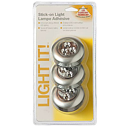 Silver Stick-On Lights - 3 Pk