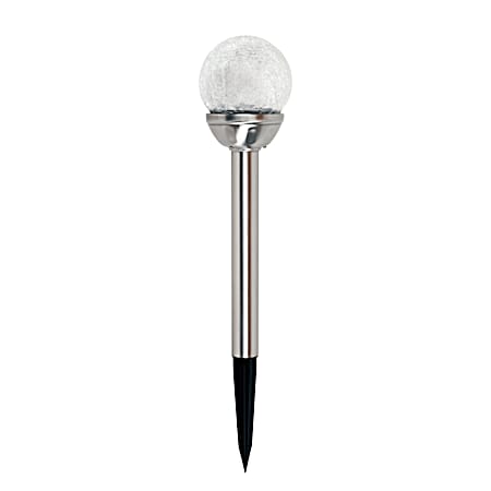Solar Stainless Steel Color Changing Crackle Glass Ball LED Stake Light