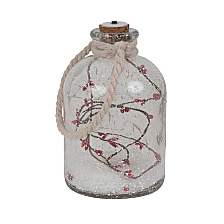 Battery-Operated Snow & LED Lights Jar w/ Berries