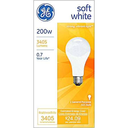 200W A21 Soft White Incandescent Light Bulb