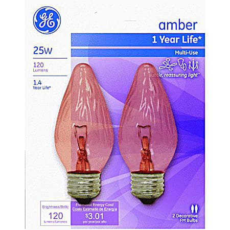 25W Amber Flame Tip Decorative Bulbs - 2 Pk.