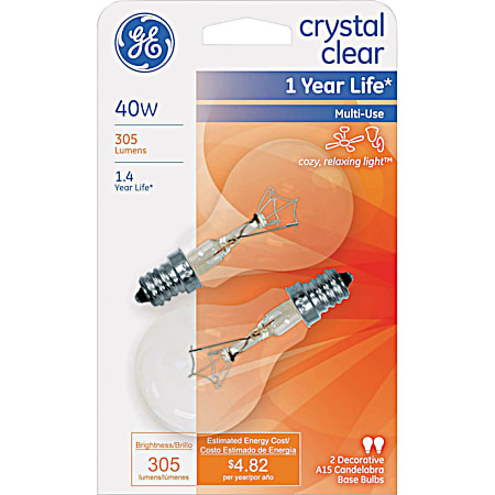 40W A15 Crystal Clear Decorative Bulbs - 2 Pk.