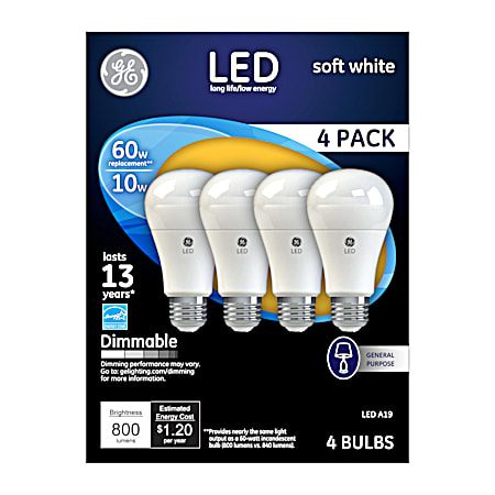 60W LED Soft White Light Bulb - 4 Pk.