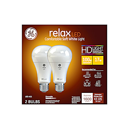17W A21 Relax LED 2700K Light Bulbs - 2 Pk