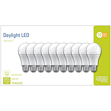 10W LED Daylight Light Bulb - 10 Pk