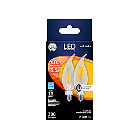 3.5W LED CAC Soft White Clear Bent Tip Decorative Bulbs - 2 Pk