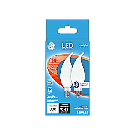 4W LED CAC Daylight Frosted Bent Tip Decorative Bulbs - 2 Pk