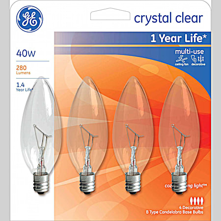 40W Incandescent Clear Blunt Tip Decorative Bulbs - 4 Pk