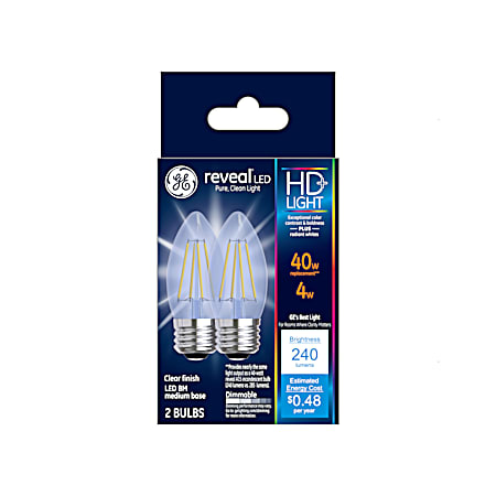 Reveal 40W Equivalent LED BM Blunt Tip Light Bulbs - 2 Pk