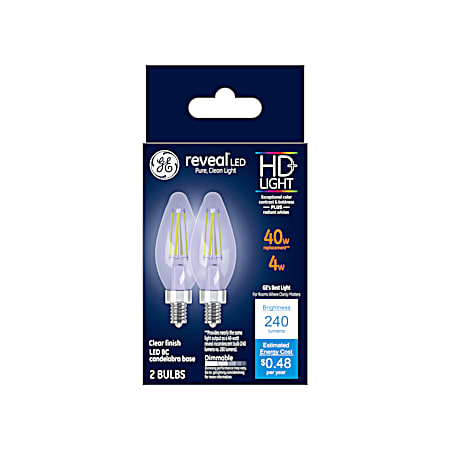 Reveal 40W Equivalent LED BC Blunt Tip Candelabra Bulbs - 2 Pk