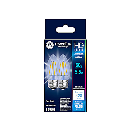 Reveal 60W Equivalent LED BM Blunt Tip Light Bulbs - 2 Pk