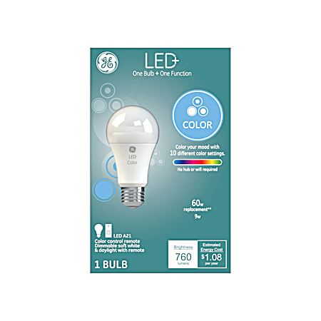 9W A19 LED+  Color Changing Smart Light Bulb - 1 Pk