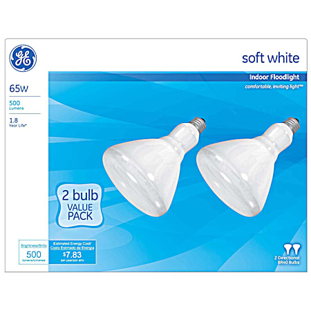 65W BR40 Incandescent Soft White Indoor Floodlight - 2 Pk